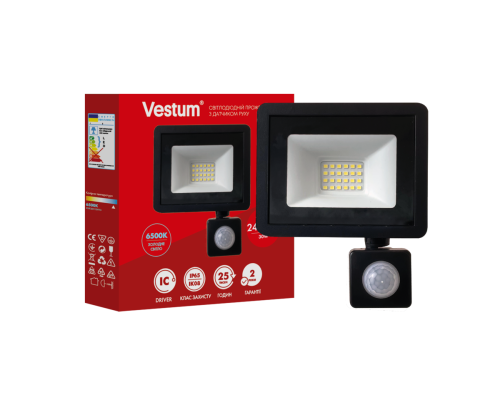 Світлодіодний прожектор з датчиком руху Vestum 30W 2 400Лм 6500K 180-260V IP65 1-VS-3021
