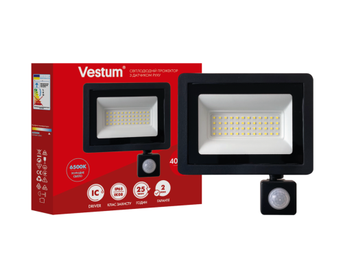 Світлодіодний прожектор з датчиком руху Vestum 50W 4000Лм 6500K 180-260V IP65 1-VS-3022