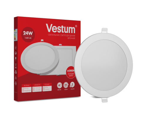 Круглий світлодіодний врізний світильник Vestum 24W 6000K 220V 1-VS-5106