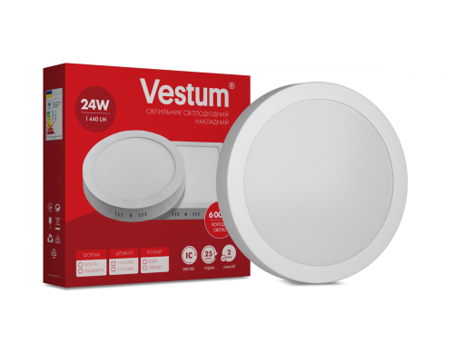 Круглий світлодіодний накладний світильник Vestum 24W 6000K 220V 1-VS-5304