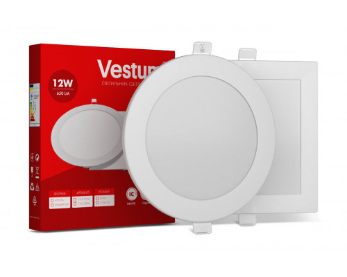 Круглий світлодіодний врізний світильник Vestum 12W 6000K 220V 1-VS-5109