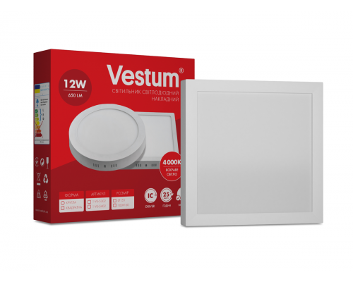 Светильник LED накладной квадратный Vestum 12W 4000K 220V