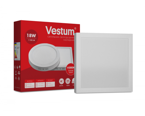Квадратний світлодіодний накладний світильник Vestum 18W 4000K 220V 1-VS-5403