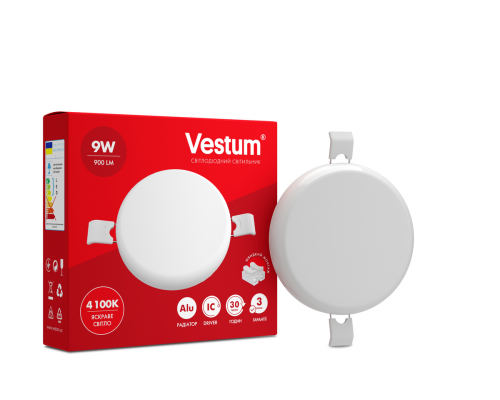 Круглий світлодіодний врізний світильник "без рамки" Vestum 9W 4100K 1-VS-5502