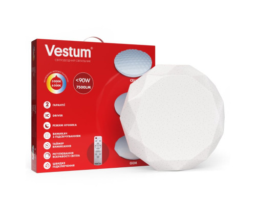 Світильник SMART Vestum GEM 90W 480*90мм 3000K-6500К, 7500Lm з д/у