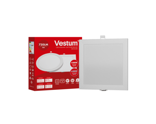 Квадратний світлодіодний врізний світильник Vestum 9W 6000K 220V 1-VS-5208