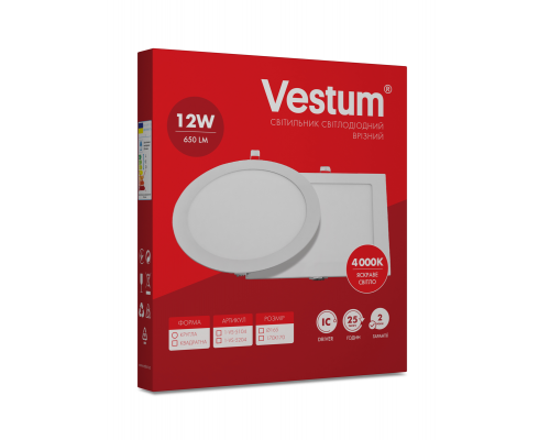 Круглий світлодіодний врізний світильник Vestum 12W 4000K 220V 1-VS-5104