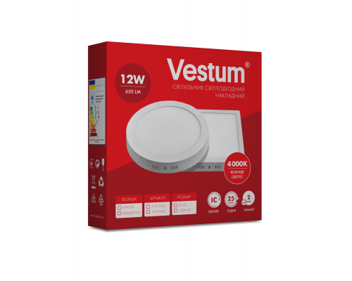 Круглий світлодіодний накладний світильник Vestum 12W 4000K 220V 1-VS-5302