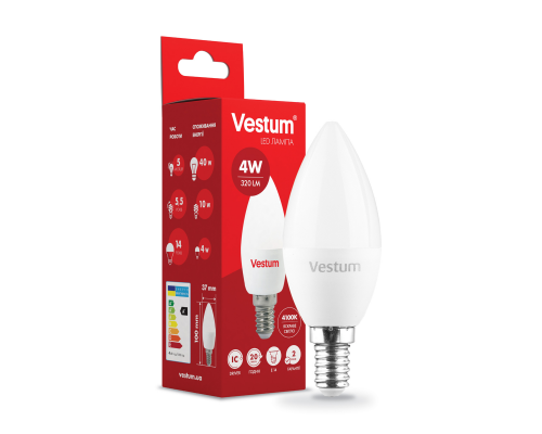 Лампа LED Vestum C37 4W 4100K 220V E14