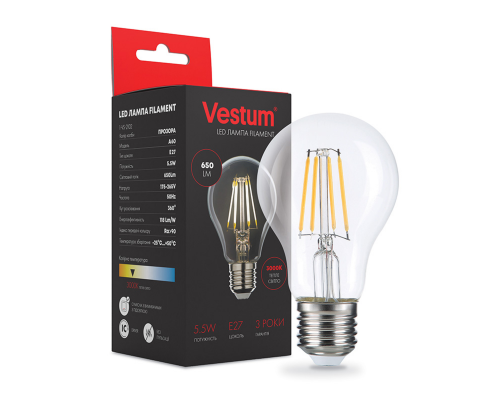 Світлодіодна філаментна лампа Vestum А60 Е27 5,5Вт 220V 3000К 1-VS-2102