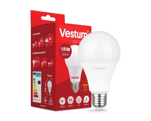 Світлодіодна лампа Vestum A70 18W 3000K 220V E27 1-VS-1112