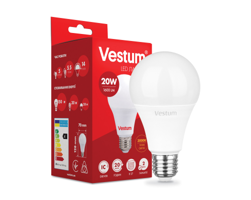 Лампа LED Vestum A70 20W 3000K 220V E27