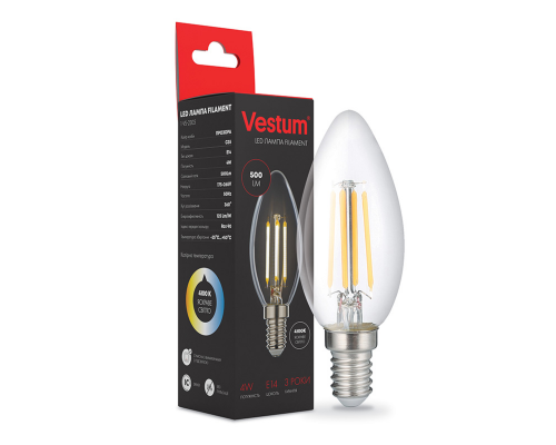 Лампа LED Vestum филамент С35 Е14 4Вт 220V 4100К