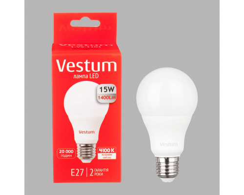 Світлодіодна лампа Vestum A65 15W 4100K 220V E27 1-VS-1101