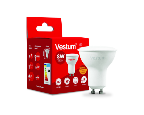 Світлодіодна лампа Vestum MR16 8W 3000K 220V GU10 1-VS-1507