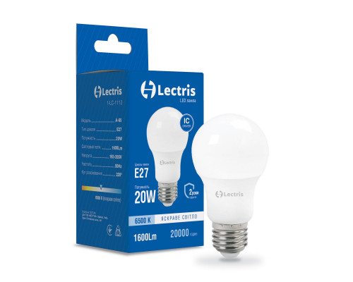 Світлодіодна лампа Lectris A65 20W 6500K 220V E27 1-LC-1112