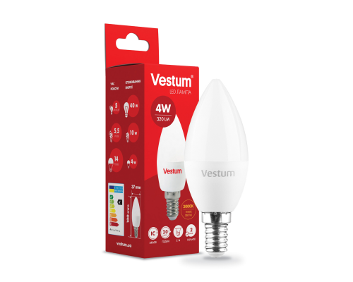 Лампа LED Vestum C37 4W 3000K 220V E14