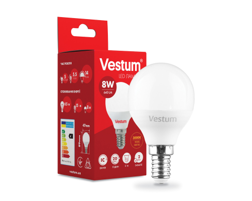 Лампа LED Vestum G45 8W 3000K 220V E14
