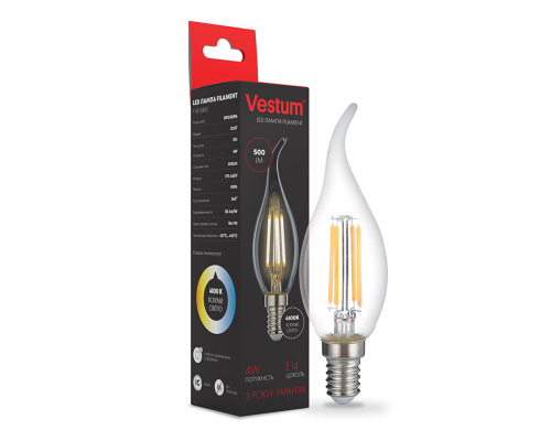 Лампа LED Vestum филамент С35Т Е14 4Вт 220V 4100К