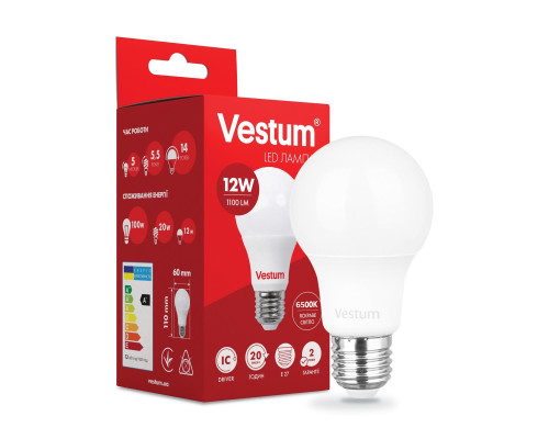 Світлодіодна лампа Vestum A60 12W 6500K 220V E27 1-VS-1115