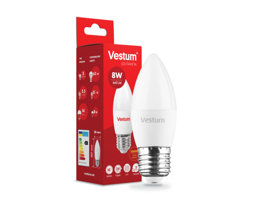 Світлодіодна лампа Vestum C37 8W 3000K 220V E27 1-VS-1310