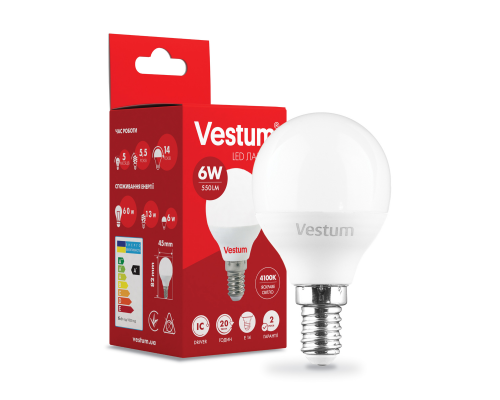 Світлодіодна лампа Vestum G45 6W 4100K 220V E14 1-VS-1203