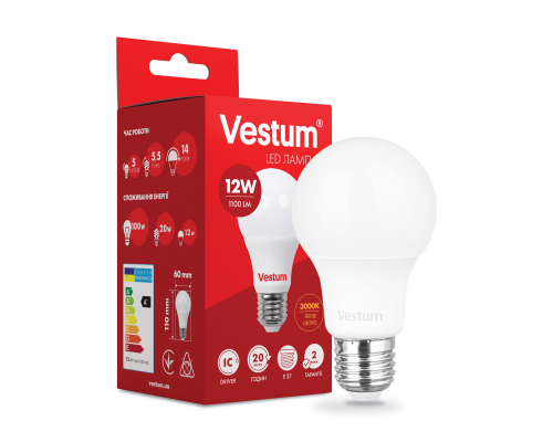 Лампа LED Vestum A60 12W 3000K 220V E27