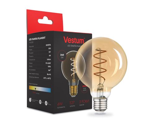 Філаментна лампа Vestum "вінтаж" golden twist G95 Е27 4Вт 220V 2500К 1-VS-2503
