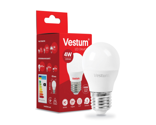 Лампа LED Vestum G45 4W 4100K 220V E27