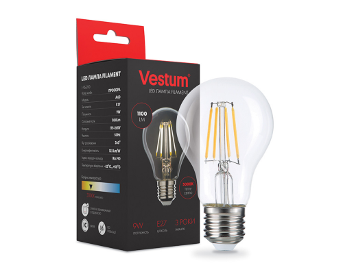 Лампа LED Vestum филамент А60 Е27 9Вт 220V 3000К