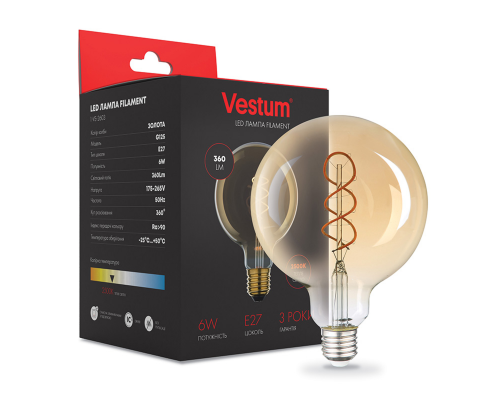 Філаментна лампа Vestum"вінтаж" golden twist G125 Е27 6Вт 220V 2500К 1-VS-2603