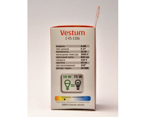 Лампа LED Vestum A60 10W 3000K 220V E27