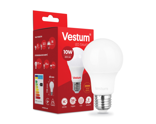 Лампа LED Vestum A60 10W 3000K 220V E27