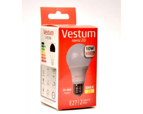 Лампа LED Vestum A60 10W 3000K 220V E27