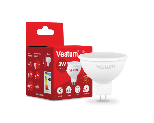 Світлодіодна лампа Vestum MR16 3W 3000K 220V GU5.3 1-VS-1502