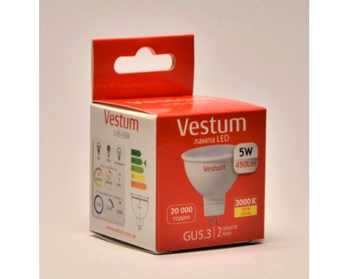 Світлодіодна лампа Vestum MR16 3W 3000K 220V GU5.3 1-VS-1502