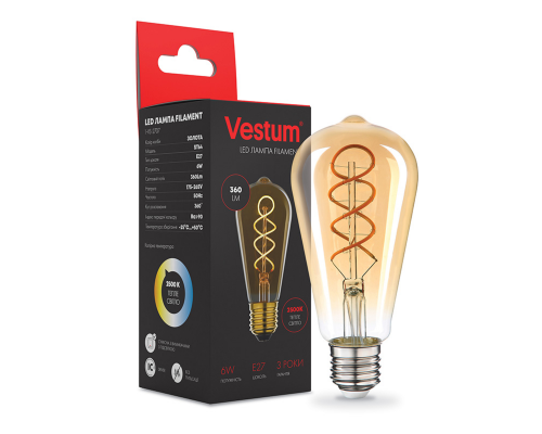 Філаментна лампа Vestum "вінтаж" golden twist ST64 Е27 6Вт 220V 2500К 1-VS-2707