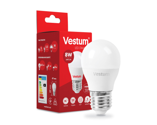 Лампа LED Vestum G45 8W 4100K 220V E27