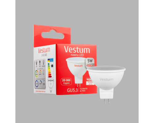 Світлодіодна лампа Vestum MR16 5W 4100K 220V GU5.3 1-VS-1503