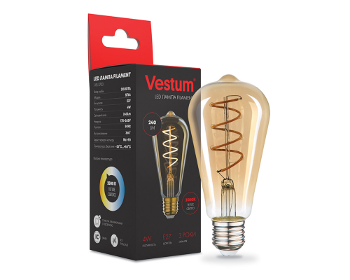 Філаментна лампа Vestum "вінтаж" golden twist ST64 Е27 4Вт 220V 2500К 1-VS-2703